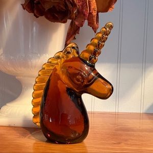 Vintage Pilgrim Handblown Amber art glass Unicorn mid century modern